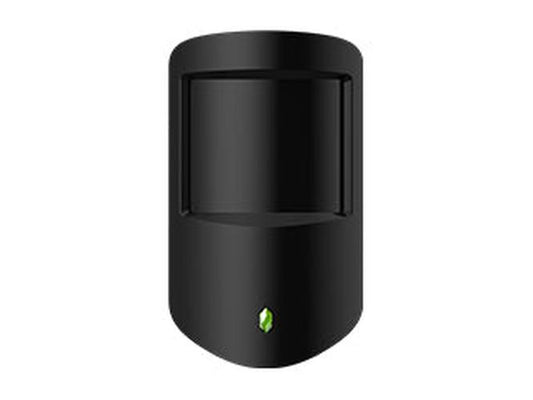 Zwarte Dahua AirShield draadloze gordijn PIR-bewegingsdetector met compact design en groen statuslampje.