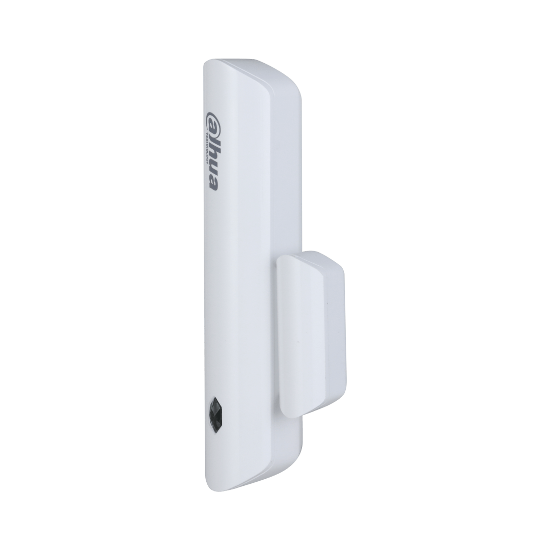 Witte, compacte Dahua ARD323-W2 draadloze deur- en raamdetector met strak design en Dahua-logo.