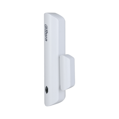 Witte, compacte Dahua ARD323-W2 draadloze deur- en raamdetector met strak design en Dahua-logo.