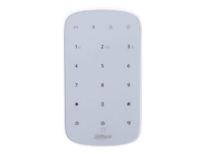 Wit Dahua AirShield draadloos touchscreen bedienpaneel met numeriek toetsenbord voor alarmsystemen.