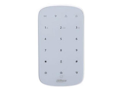 Wit Dahua AirShield draadloos touchscreen bedienpaneel met numeriek toetsenbord voor alarmsystemen.