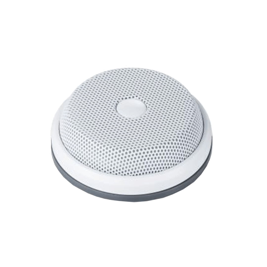 Witte Dahua DH-HAP320 omnidirectionele microfoon met een rond, geperforeerd design voor plafondmontage.