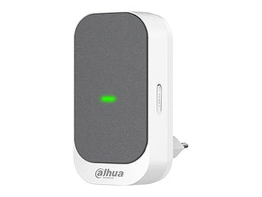 Compacte grijze Dahua DS1AG draadloze Wi-Fi deurbel met wit frame en groen statuslampje voor binnengebruik.