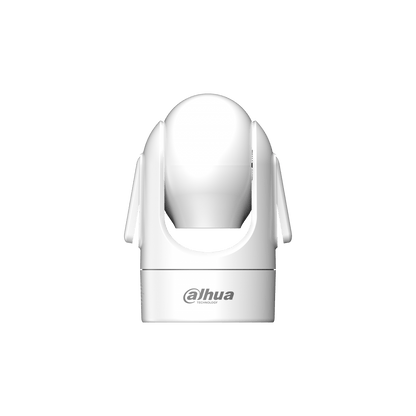 Witte Dahua H4C mini indoor PT-beveiligingscamera met draaibare lens en strak kunststof design.
