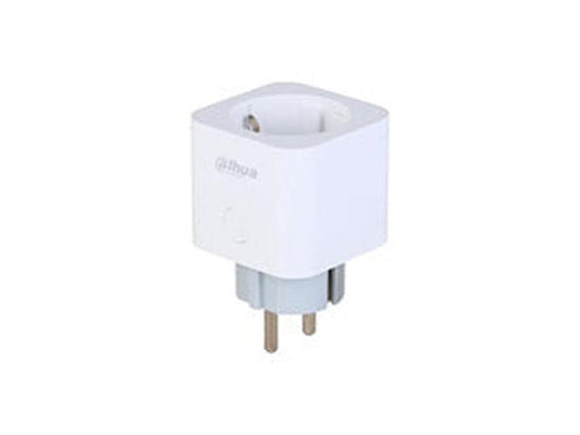 Witte Dahua AirShield draadloze binnenchime met compact kubusdesign en geïntegreerde stekker voor stopcontact.