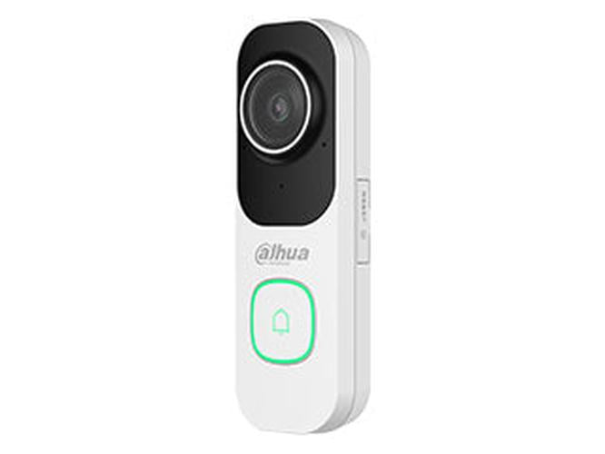 Dahua IPC-DB41AB witte 4MP slimme videodeurbel met zwarte cameramodule en verlichte belknop.
