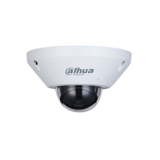Witte Dahua IPC-EB5541-AS fisheye beveiligingscamera met een koepelvormige lens en robuuste behuizing voor plafondmontage.