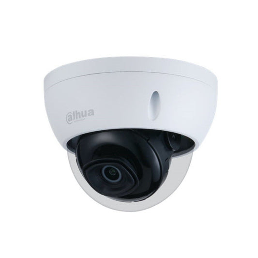 Witte Dahua IPC-HDBW2231E-S-S2 dome beveiligingscamera met zwarte lens en vandaalbestendige behuizing.