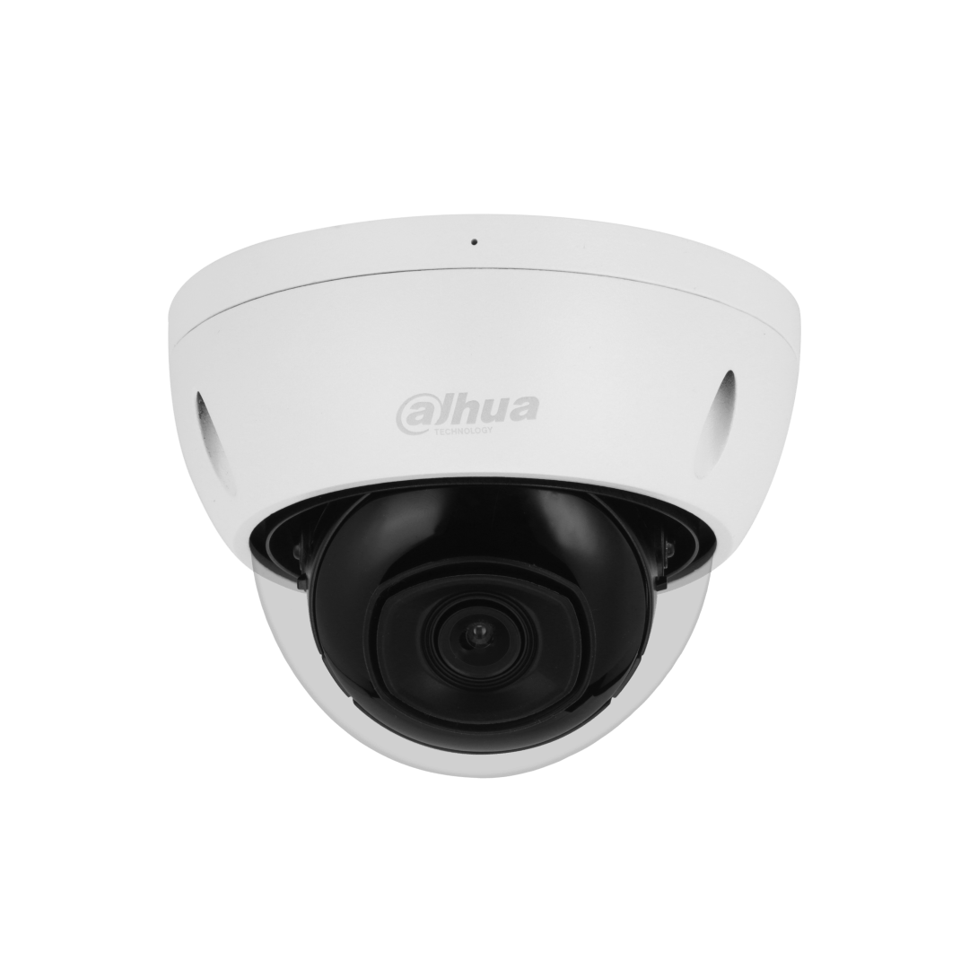 Witte Dahua IPC-HDBW2441E-S dome beveiligingscamera met zwarte lens en 4MP resolutie voor buitenmontage.