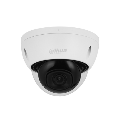 Witte Dahua IPC-HDBW2541E-S dome beveiligingscamera met zwarte lens en 2.8 mm groothoeklens voor buiten.