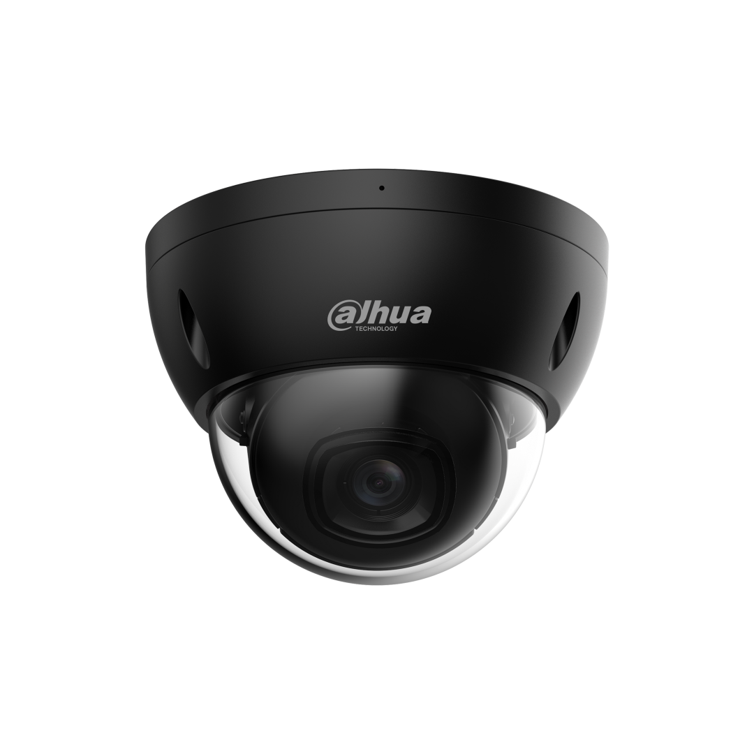 Dahua IPC-HDBW2541E-S zwarte 5MP dome beveiligingscamera met 2.8mm lens en IR-nachtzicht.