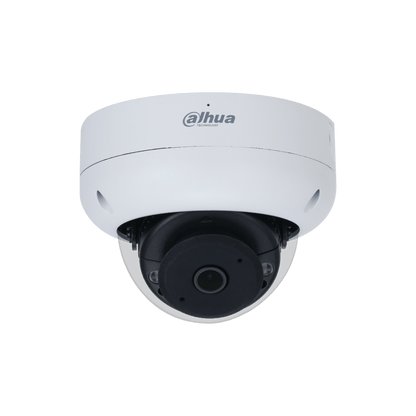 Witte Dahua 4MP dome beveiligingscamera met zwarte lensmodule en ingebouwde IR-verlichting voor nachtzicht.