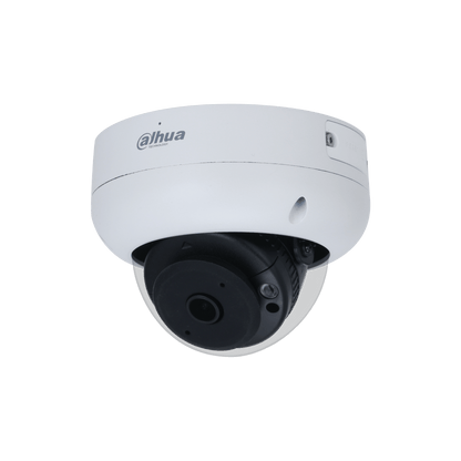 Witte Dahua IPC-HDBW3441R-AS-P dome beveiligingscamera met zwarte lens en strak design voor plafondmontage.
