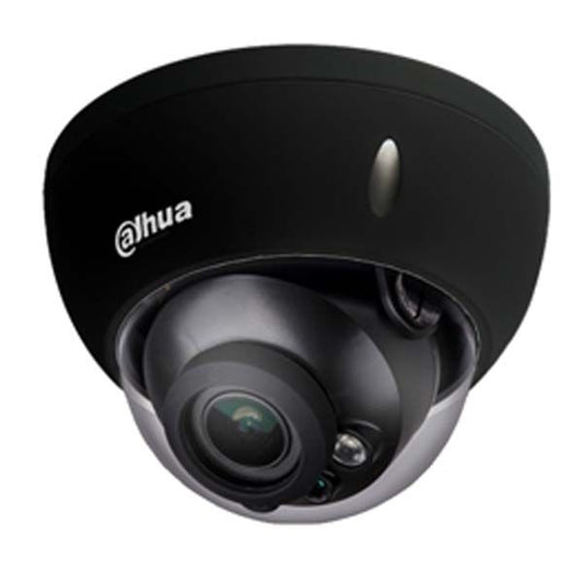 Zwarte Dahua IPC-HDBW3441R-ZS-S2 4MP dome beveiligingscamera met infrarood lens en robuust design.