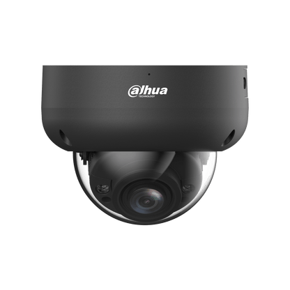 Zwarte Dahua IPC-HDBW3541R-ZS-S2 dome beveiligingscamera met 5MP lens en robuuste behuizing.