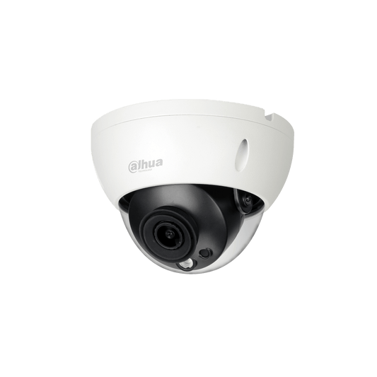 Witte Dahua IPC-HDBW5442R-ASE dome beveiligingscamera met zwarte lensmodule en robuuste IP67 IK10 behuizing.