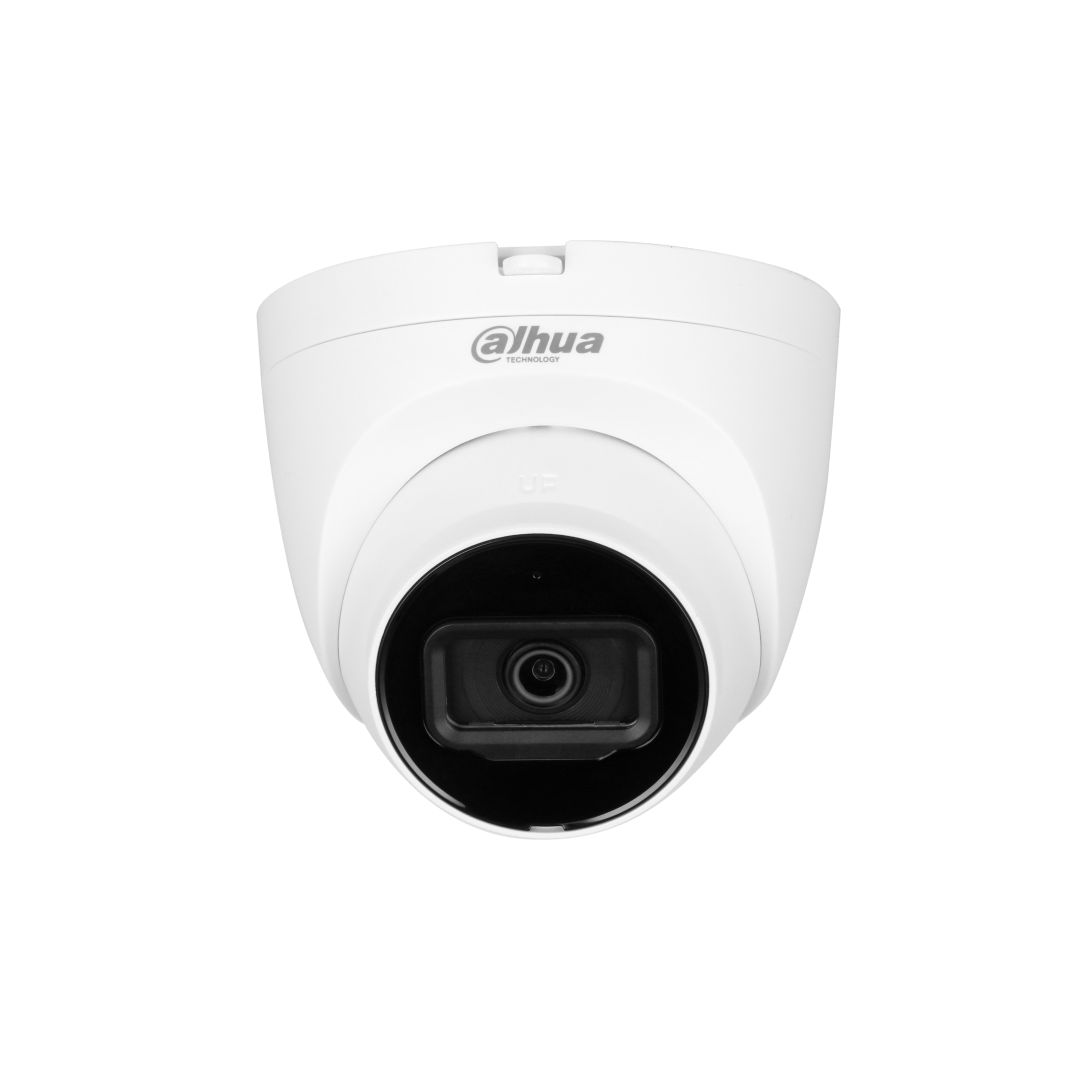 Witte Dahua IPC-HDW2441T-S 4MP dome beveiligingscamera met 2.8mm lens en IR-LED voor nachtzicht.