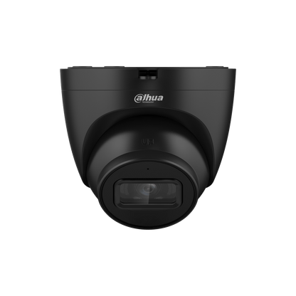 Zwarte Dahua IPC-HDW2441T-S 4MP dome beveiligingscamera met 2.8mm lens en compact modern design.