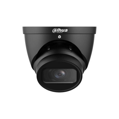 Zwarte Dahua IPC-HDW2541T-S 5MP dome beveiligingscamera met 2.8mm lens en IR-verlichting voor buiten.