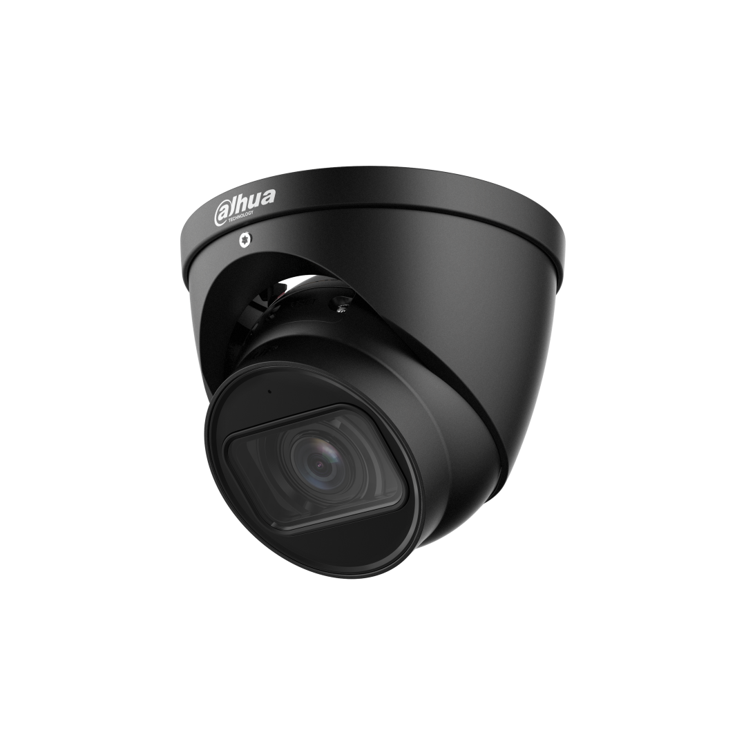 Zwarte Dahua IPC-HDW2541T-S 5MP dome beveiligingscamera met 2.8mm lens en compact modern design.