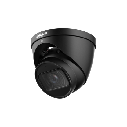 Zwarte Dahua IPC-HDW2541T-S 5MP dome beveiligingscamera met 2.8mm lens en compact modern design.