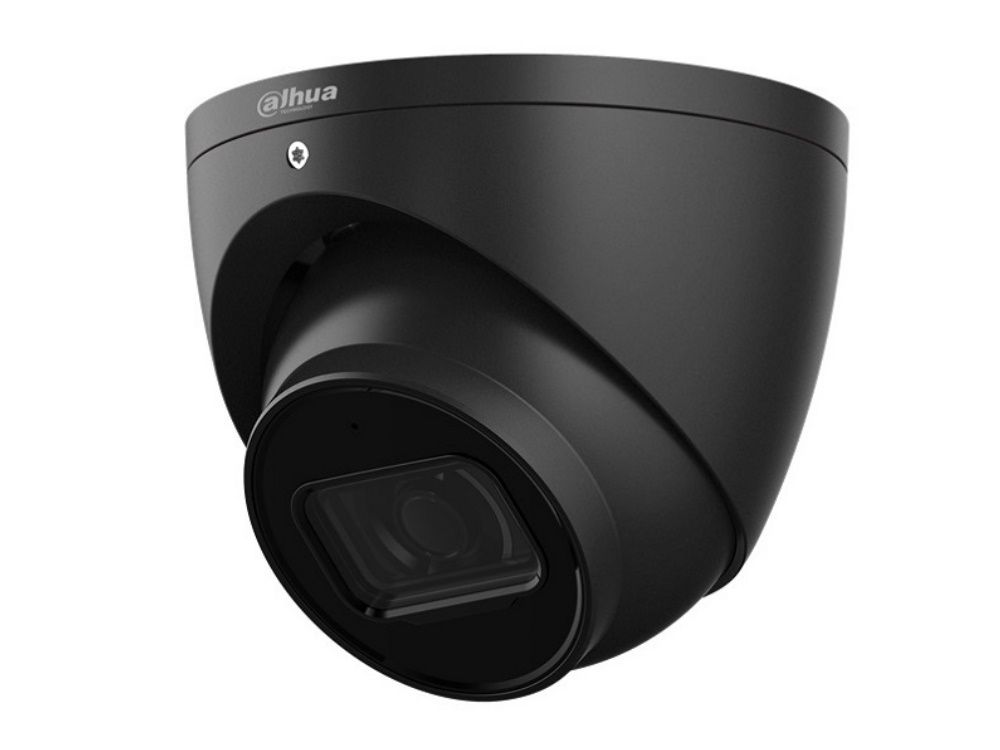 Zwarte Dahua IPC-HDW3441EM-S-S2 4MP dome beveiligingscamera met strak design en infrarood lens.