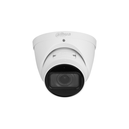 Witte Dahua IPC-HDW3541T-ZS-S2 5MP dome beveiligingscamera met infrarood lens en robuuste behuizing.