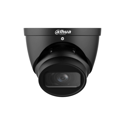 Zwarte Dahua IPC-HDW3541T-ZS-S2 5MP dome beveiligingscamera met infrarood lens en strak design.