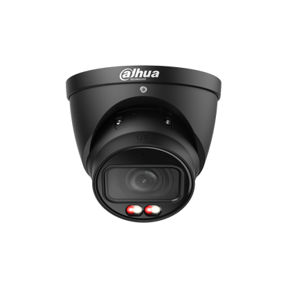 Zwarte Dahua IPC-HDW3649T-ZS-IL dome beveiligingscamera met 2.7-13.5mm lens en ingebouwde verlichting.