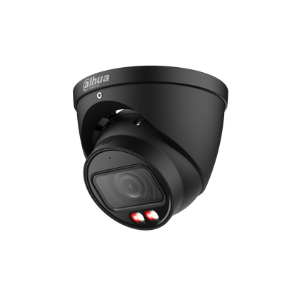 Zwarte Dahua IPC-HDW3649T-ZS-IL dome beveiligingscamera met 2.7-13.5mm lens en ingebouwde dual-light verlichting.