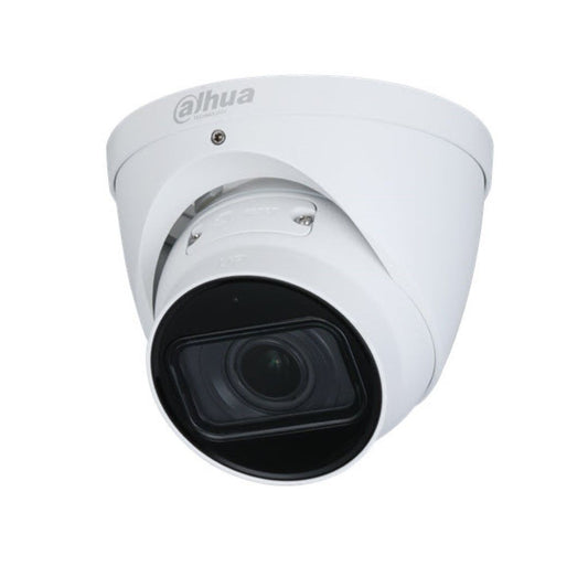 Witte Dahua IPC-HDW3841T-ZAS 8MP dome beveiligingscamera met verstelbare lens en IR-verlichting.