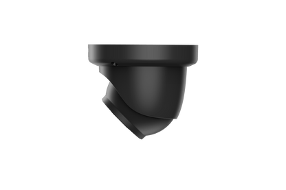Zwarte Dahua IPC-HDW3849QM-S-IL 8MP dome beveiligingscamera met 2.8mm lens voor plafondmontage.
