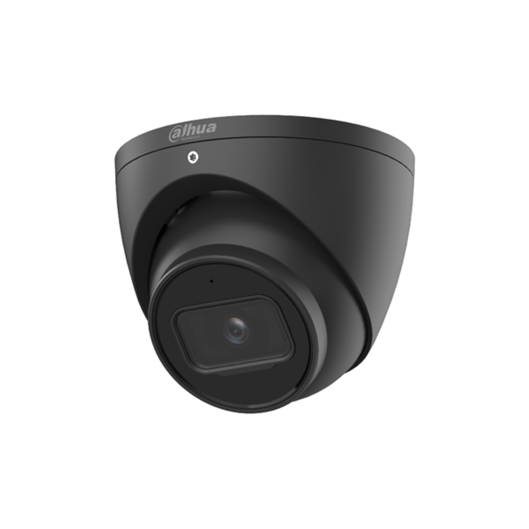 Zwarte Dahua IPC-HDW5842EM-ASE 8MP dome beveiligingscamera met robuust design en geïntegreerde lens.