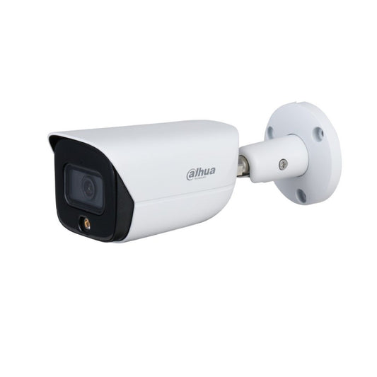 Witte Dahua WizSense bullet camera met 2.8mm lens en Smart Dual Light technologie voor buitenbeveiliging.