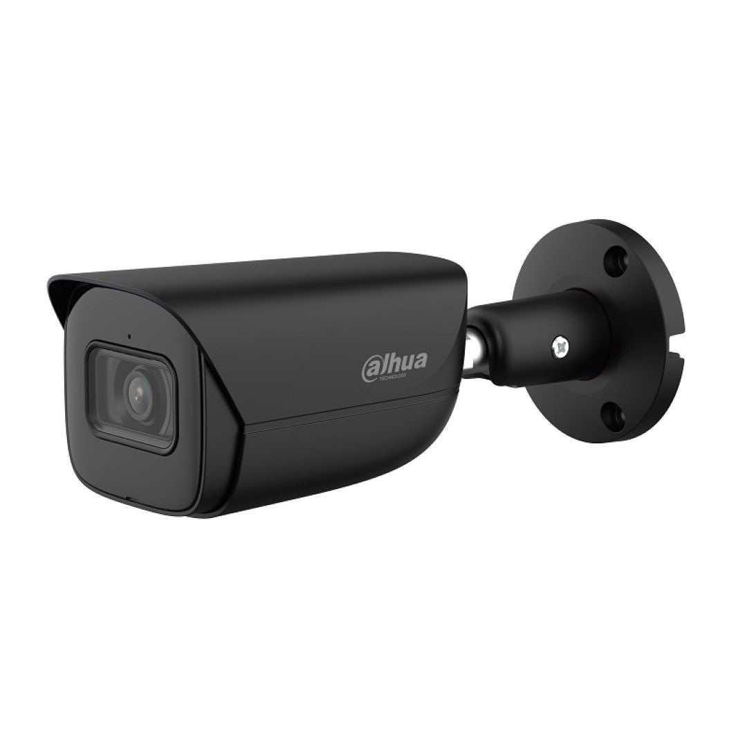 Zwarte Dahua IPC-HFW3441E-AS bullet beveiligingscamera met 4MP lens en muurbevestiging.