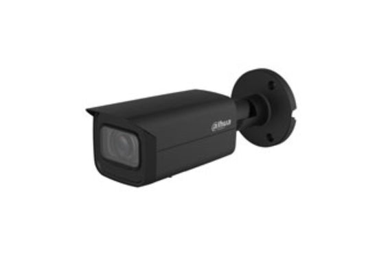 Zwarte Dahua IPC-HFW3441T-ZS-S2 bullet beveiligingscamera met 4MP lens en wandmontagebeugel.