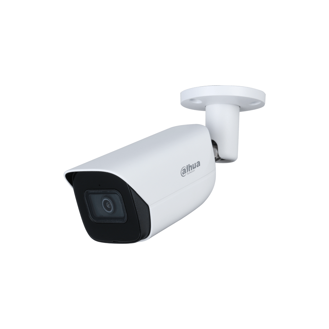 Witte Dahua WizSense bullet-beveiligingscamera met zwarte lensbehuizing en verstelbare muurbeugel.