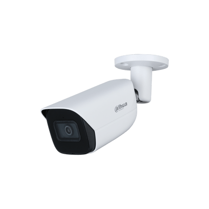 Witte Dahua WizSense bullet-beveiligingscamera met zwarte lensbehuizing en verstelbare muurbeugel.