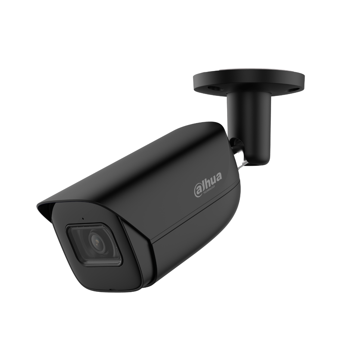 Zwarte Dahua IPC-HFW3841E-AS bullet beveiligingscamera met 8MP lens en verstelbare muurbeugel.