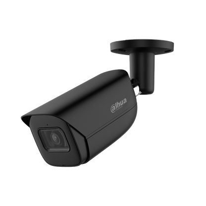Zwarte Dahua IPC-HFW3841E-AS bullet beveiligingscamera met 8MP lens en verstelbare muurbeugel.