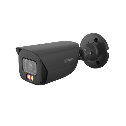 Zwarte Dahua 8MP bullet-beveiligingscamera met 2.8mm lens, IR-verlichting en verstelbare muurbeugel.