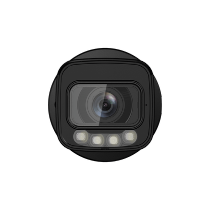 Zwarte Dahua 8-MP bullet beveiligingscamera met 2.7-13.5mm lens en ingebouwde multi-core verlichting.