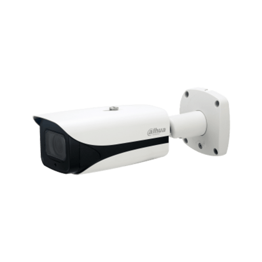 Witte Dahua IPC-HFW5442E-Z4E bullet beveiligingscamera voor buiten met gemotoriseerde lens en wandmontagebeugel.