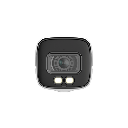 Dahua WizMind 4MP bullet camera met witte behuizing, zwarte lensmodule en ingebouwde LED-verlichting voor nachtzicht.