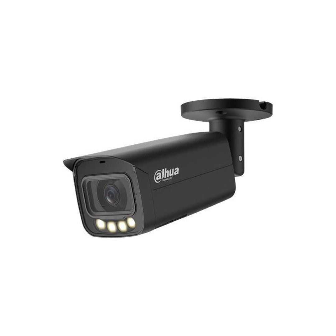 Zwarte Dahua IPC-HFW5449T-ASE-LED bullet beveiligingscamera met geïntegreerde LED-verlichting voor nachtzicht.