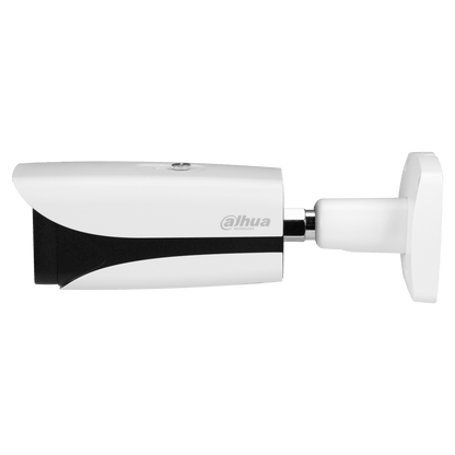 Witte Dahua IPC-HFW5842E-ZE bullet-beveiligingscamera met zwarte lensbehuizing en verstelbare muurbeugel.