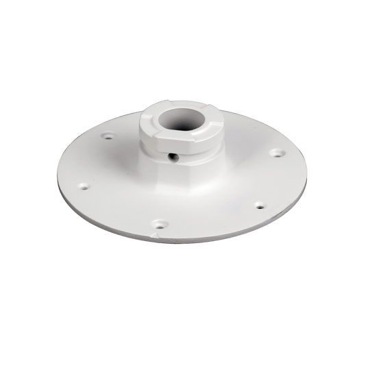 Witte aluminium Dahua PFA108 adapterplaat voor dome camera's met een diameter van 140 mm voor wand- of plafondmontage.