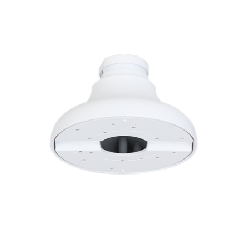 Witte aluminium Dahua PFA109 adapterplaat voor dome camera's, geschikt voor wand- en plafondmontage.