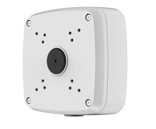 Witte Dahua PFA121 aluminium lasdoos voor bullet camera's, 134x134mm, IP66 waterdicht design.