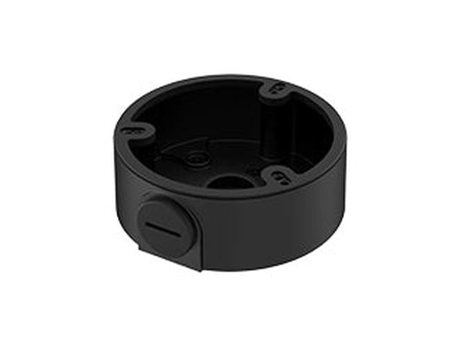 Zwarte aluminium montagebox voor Dahua dome camera's met kabeldoorvoer voor een nette, weerbestendige installatie.